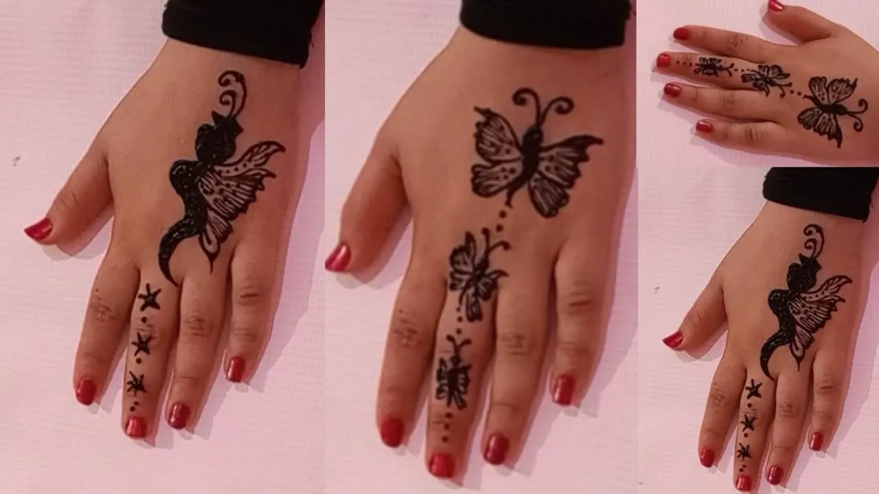 رسومات حنه رقيقه وسهلة لليد فراشات